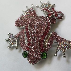 Exquisite Pink and Green Frog Brooch Pin